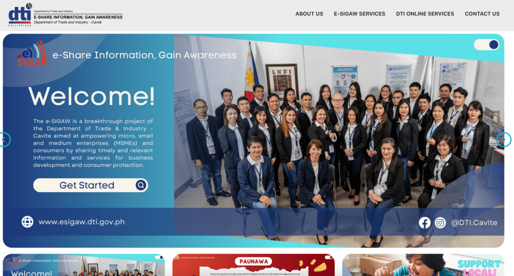 Screen capture of DTI-Cavite's e-Sigaw webpage.