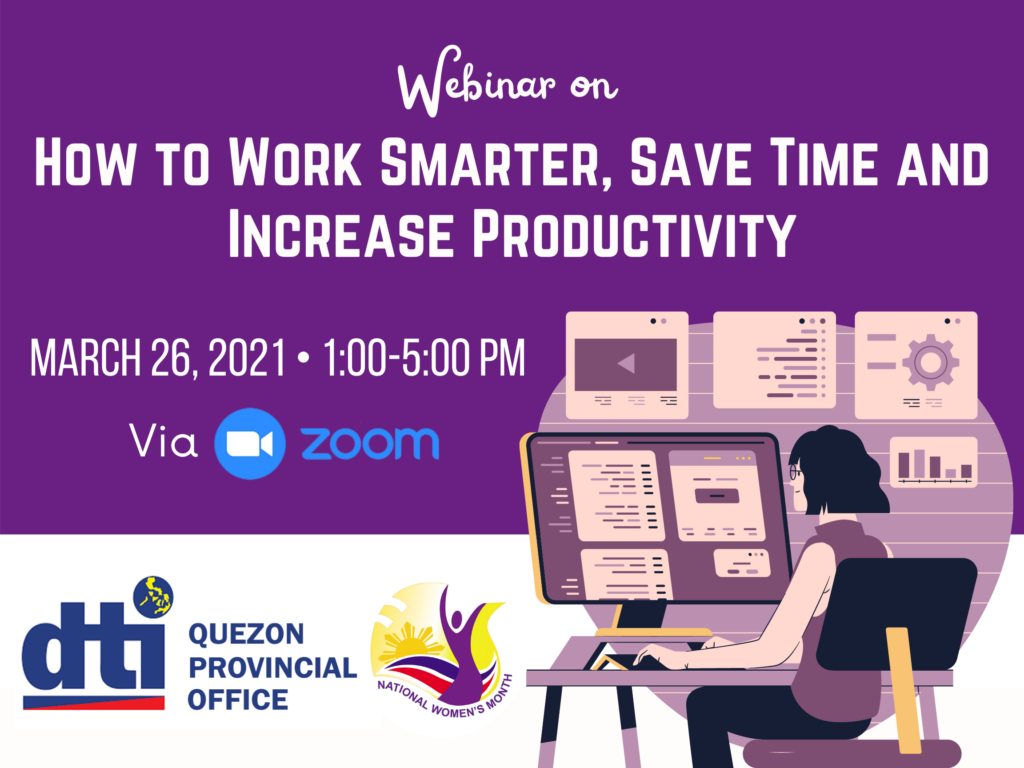 Poster of the webinar "How to Work Smarter, Save Time and Increase Productivity"