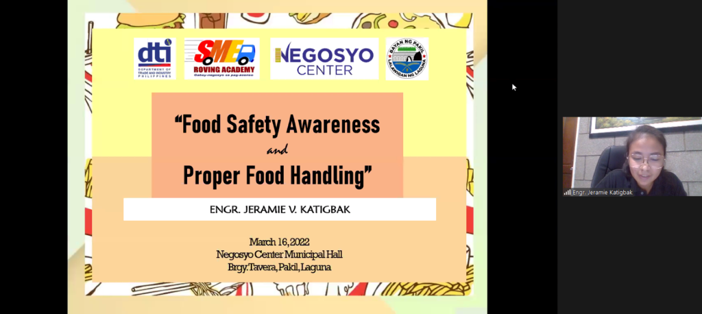 food safety awareness and proper food handling lectured by Engr. Jeramie V. Katigbak