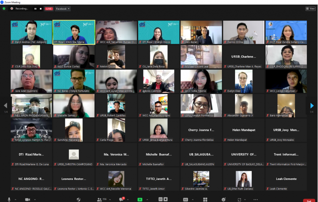Screen capture of attendees of Youth Entrepreneurship Program (YEP) webinar.