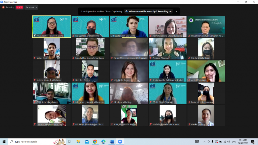 Screen capture of attendees of YEP Session on Basic Marketing