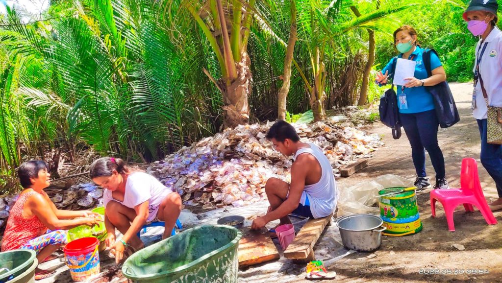 Capiz fishermen cleaning their harvest