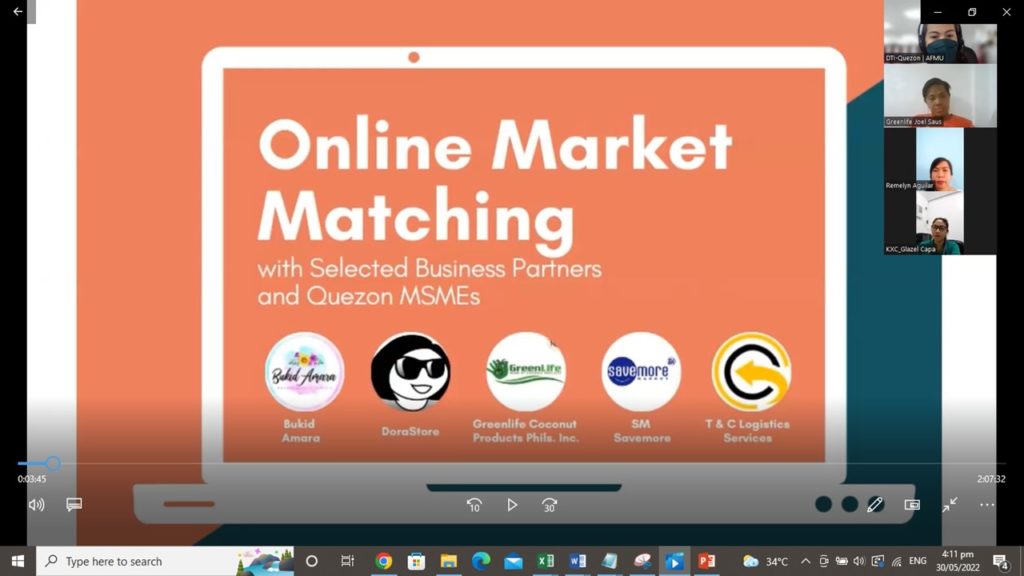 Online market matching with selected business partners and Quezon MSMEs