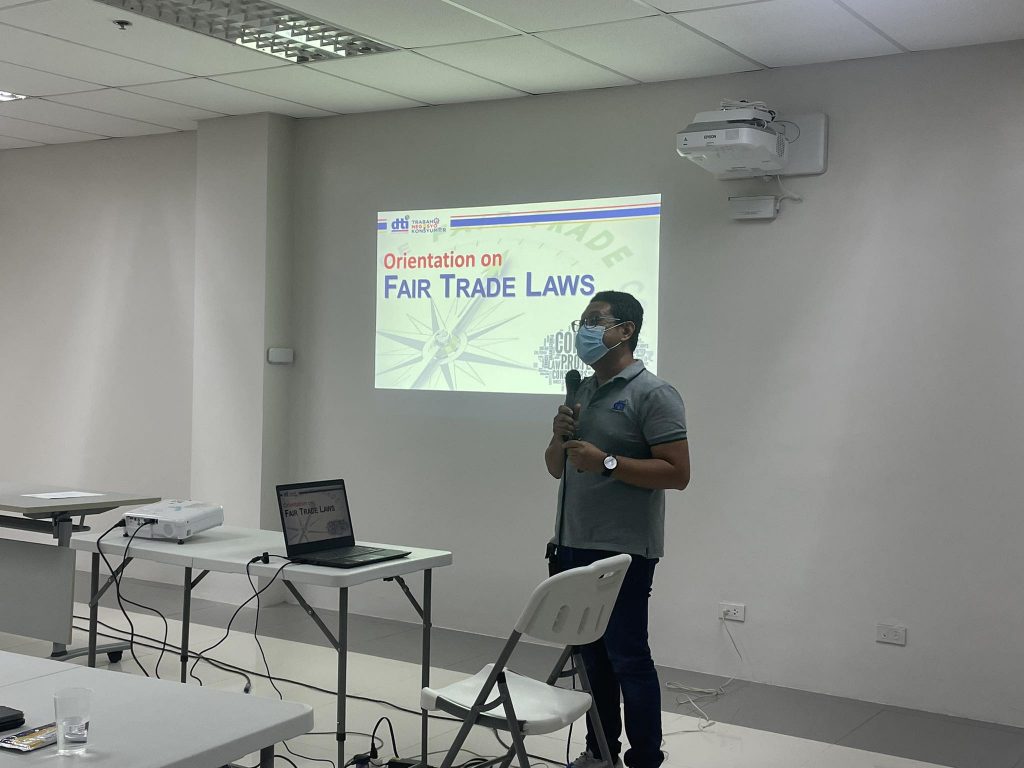 DTI Quezon Senior Trade-Industry Development Specialist Philip Leee J. Oliveros discussing various topics related to fair trade law and consumer rights and responsibilities. 