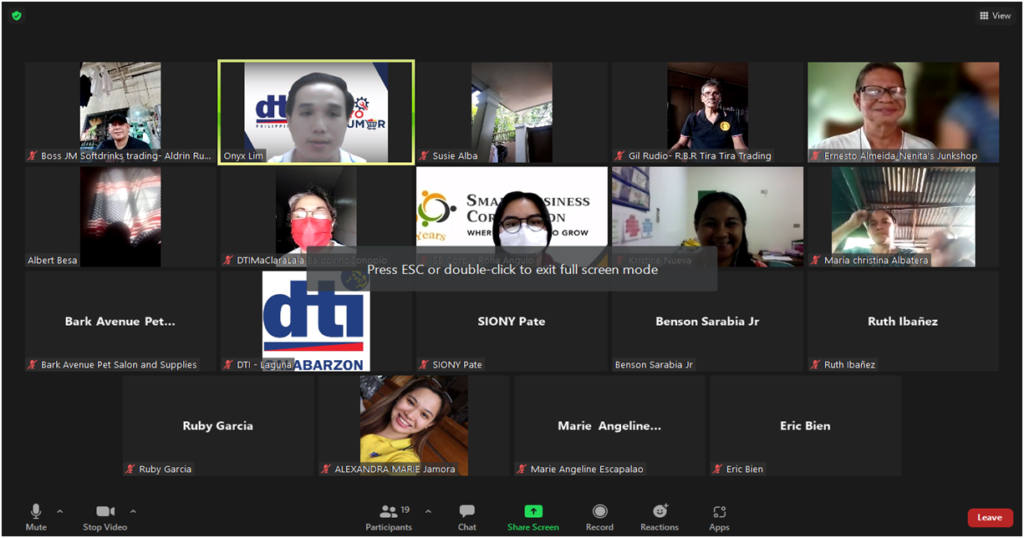 Screen capture of the attendees of Webinar on RISE UP multi-purpose loan program