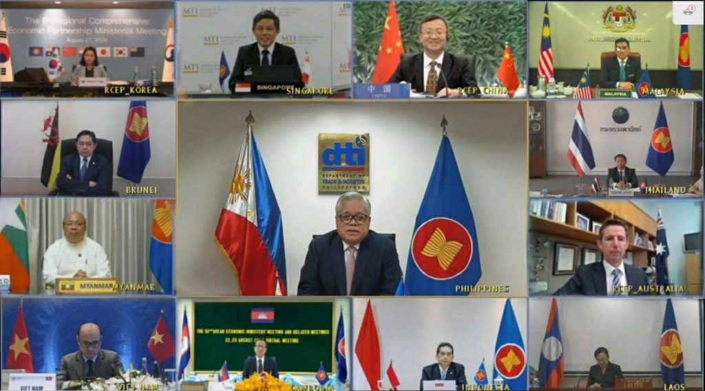 Screencap of all attendees during the virtual 8th RCEP Intersessional Ministerial Meeting (8th RCEP MM) held on 27 August 2020