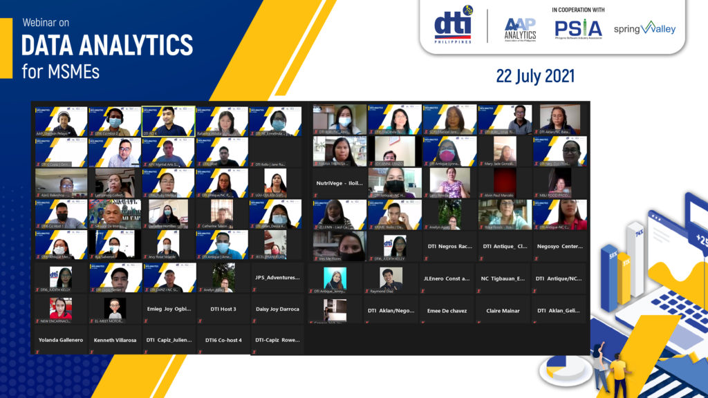 Zoom screenshot of participants on the webinar on data analytics for MSMEs