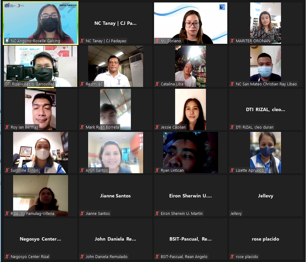 Screen capture of the attendees of Digital Tuesdays Webinar from Zoom