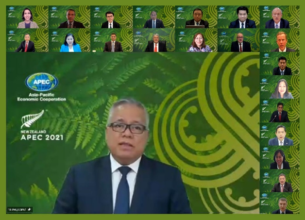 Screengrab of DTI Secretary Ramon M. Lopez speaking at the APEC virtual MRT meeting.