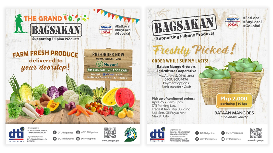 Bagsakan supporting filipino products poster: farm fresh produce delivered to your doorstep! Freshly Picked!