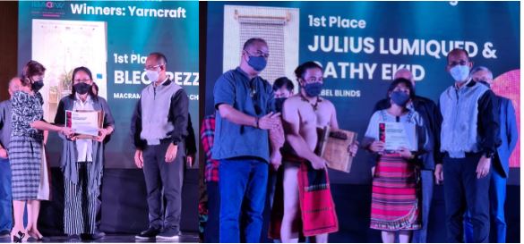 Baguio City Mayor Benjie Magalong, DTI SDD Division Chief Felicitas Bandonill, and BACCI Chairman Raymundo Rovillos awarded the plaque of recognition and cash prizes to the firs-place winners for the yarncraft and textile weaving categories.