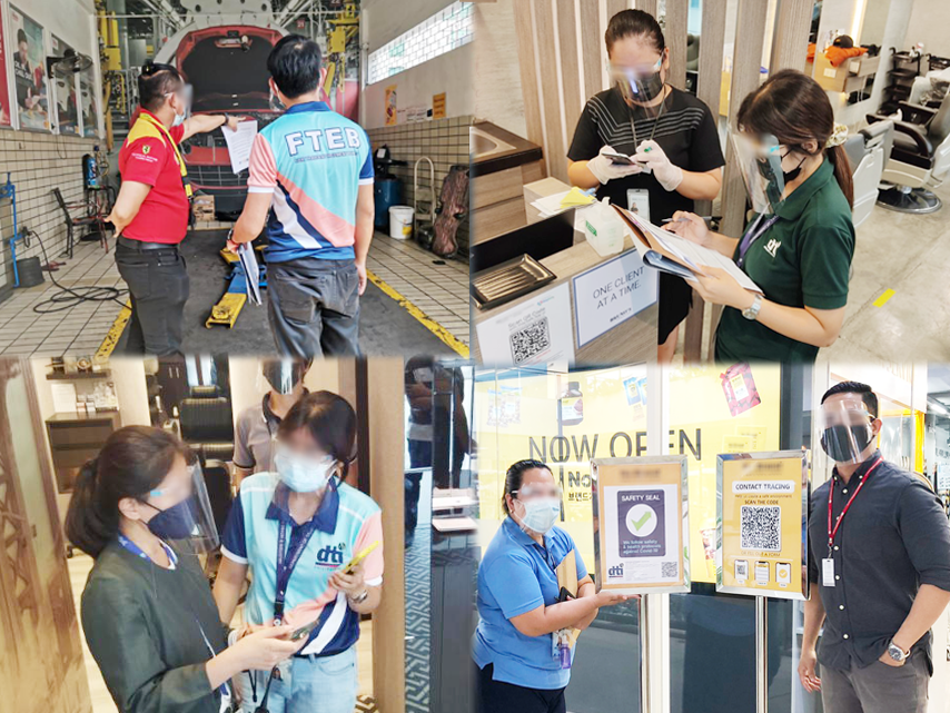 A collage of photos during the inspection for Safety Seal Certification. 