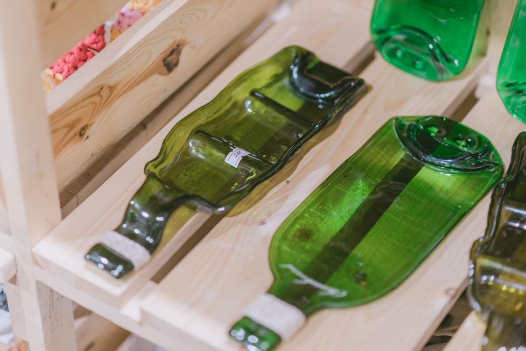 Glass bottle turned to table-top trays