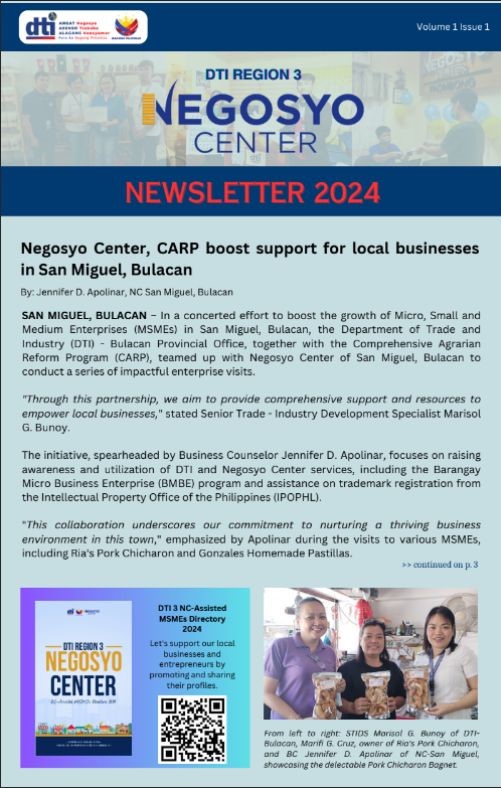 DTI-3 Negosyo Center Newsletter 1st Sem 2024