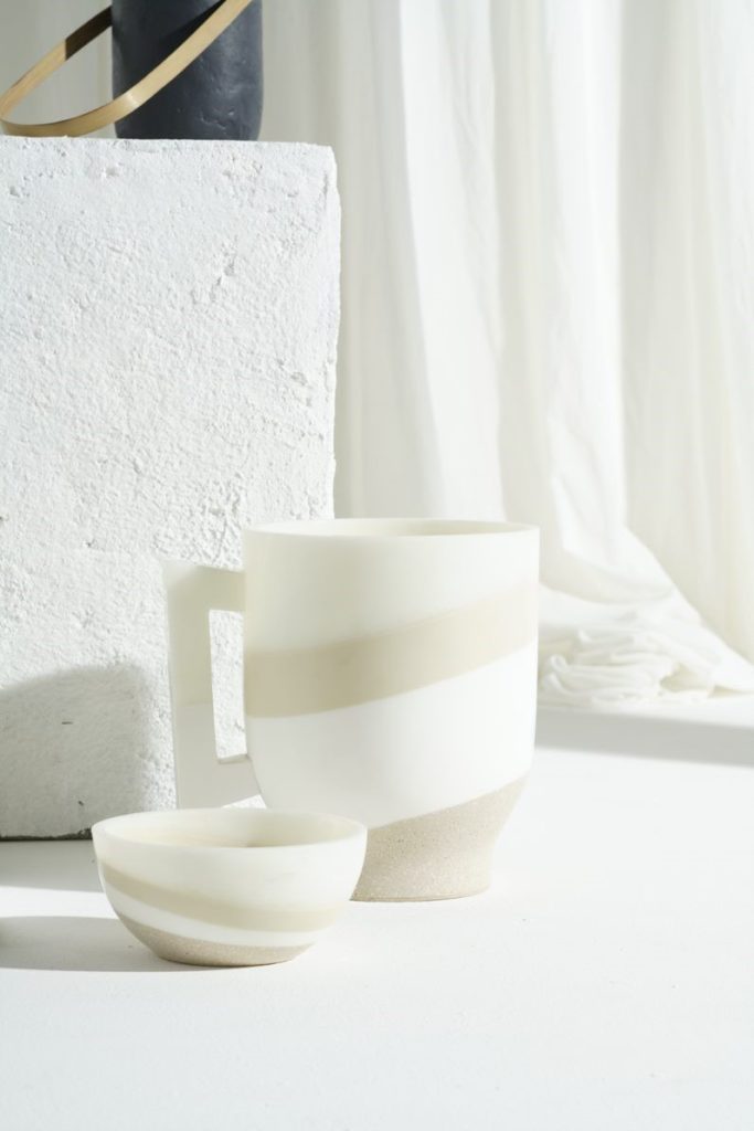 A white mug, one of the novelty FAME+ pieces featured during Maison & Objet and More (MOM) Digital Days