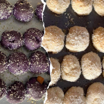 Side by side photos of ube and regular pandesal ready for baking